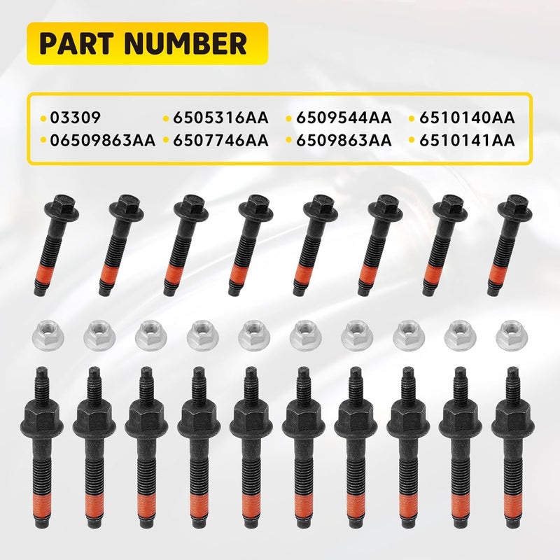 YEHERIT 5.7 Exhaust Manifold Bolts & Nuts Compatible with Chrysler 300, Jeep, Dodge Charger Challenger, Ram 1500 2500 2009-2020 V8 Engines Replace# 03309 (Left & Right) - Image 3